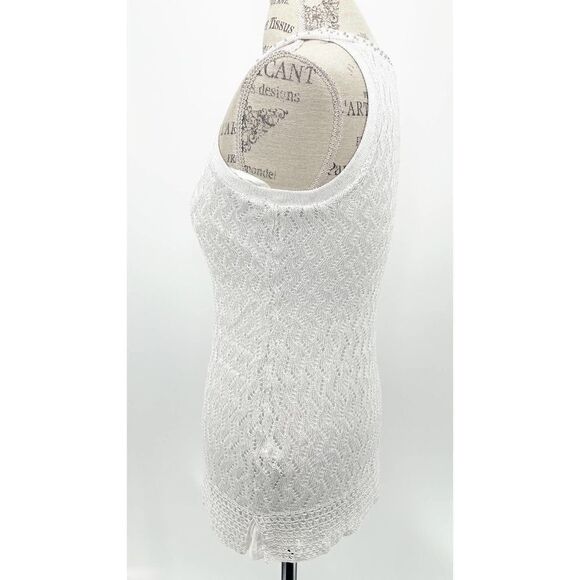 WHITE HOUSE BLACK MARKET EUC White Crochet Beaded Neck Halter Tunic XS - Picture 8 of 9